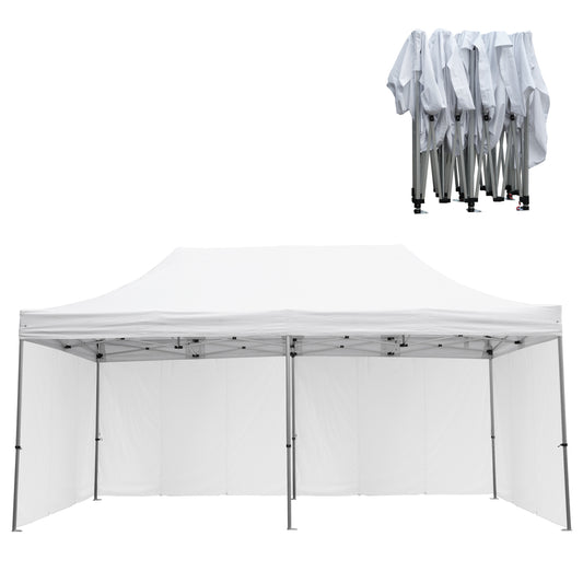 Gazebo With 4 Sidewall Shades Cressen Hm21099.01 Foldable-aluminum Silver Frame-white 3x6x3.4hm