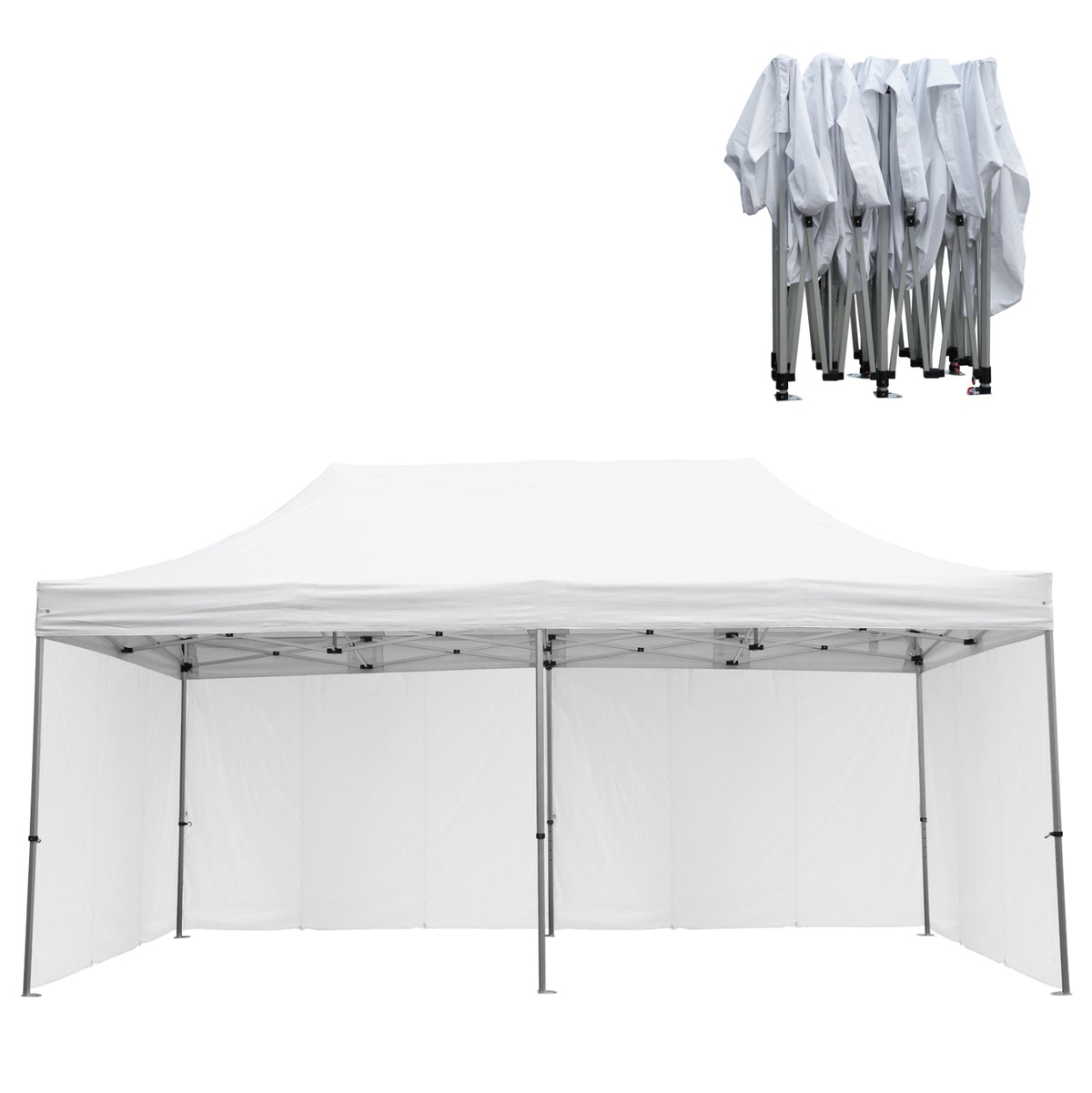 Gazebo With 4 Sidewall Shades Cressen Hm21099.01 Foldable-aluminum Silver Frame-white 3x6x3.4hm