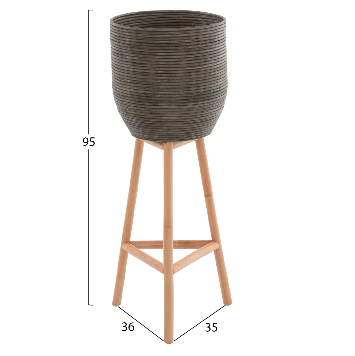 Flower Pot Rattan With Bamboo Legs Hm7724 36Χ35Χ95hcm.natural-green