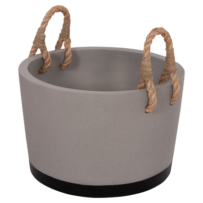 Indoor Planter/pot Series Tryll Hm4690l Fiber Cement In Grey & Rope Φ40x25.5hcm.