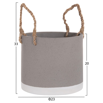 Indoor Planter/pot Series Tryll Hm4690s Fiber Cement In Grey & Rope Φ23x20hcm.