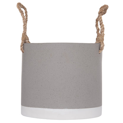 Indoor Planter/pot Series Tryll Hm4690s Fiber Cement In Grey & Rope Φ23x20hcm.