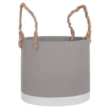 Indoor Planter/pot Series Tryll Hm4690s Fiber Cement In Grey & Rope Φ23x20hcm.