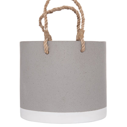 Indoor Planter/pot Series Tryll Hm4690s Fiber Cement In Grey & Rope Φ23x20hcm.