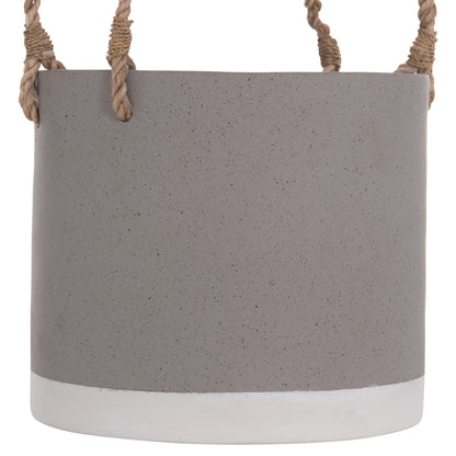 Indoor Planter/pot Series Tryll Hm4690s Fiber Cement In Grey & Rope Φ23x20hcm.