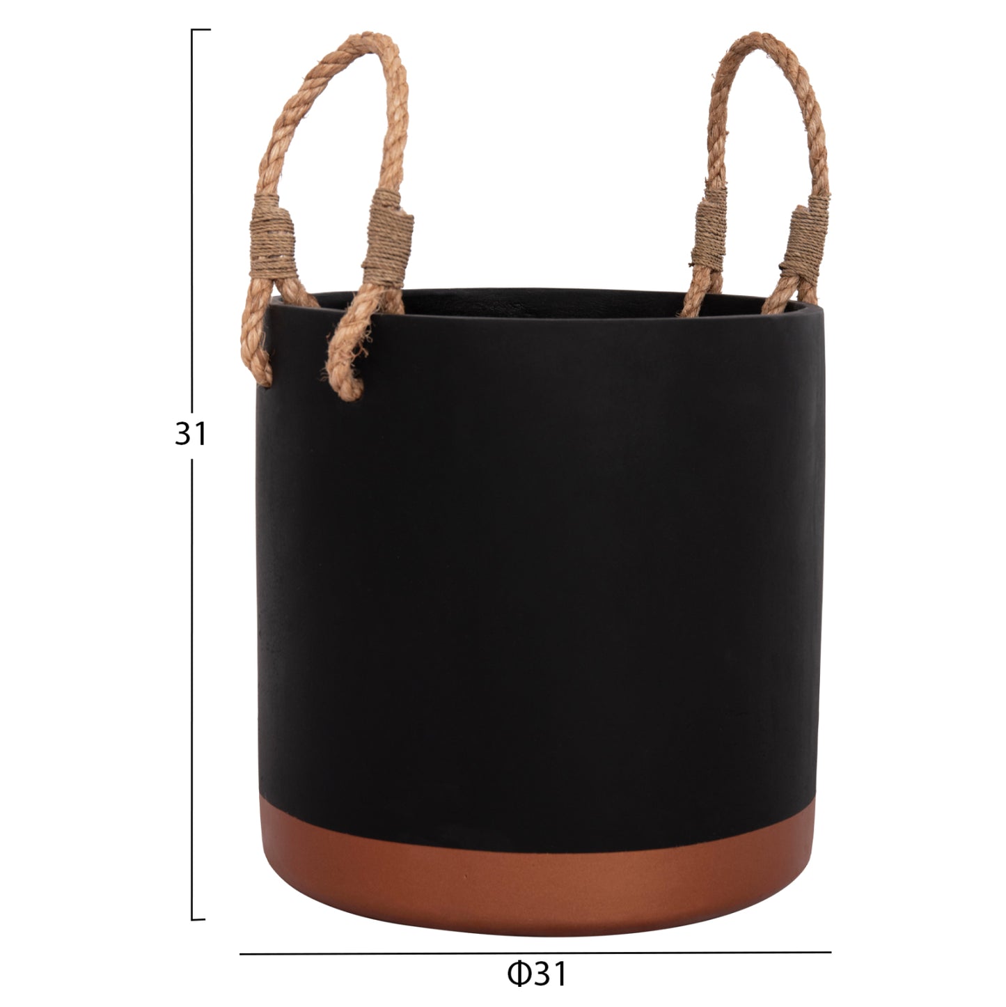 Indoor Planter/pot Series Tryll Fb94690m Fiber Cement In Black & Rope Φ31x31hcm.