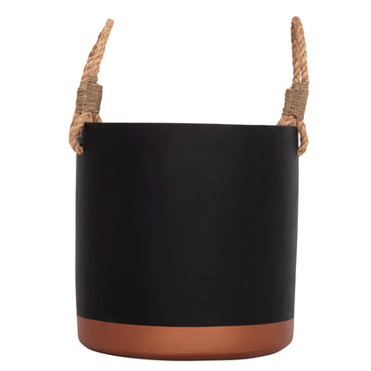 Indoor Planter/pot Series Tryll Fb94690m Fiber Cement In Black & Rope Φ31x31hcm.