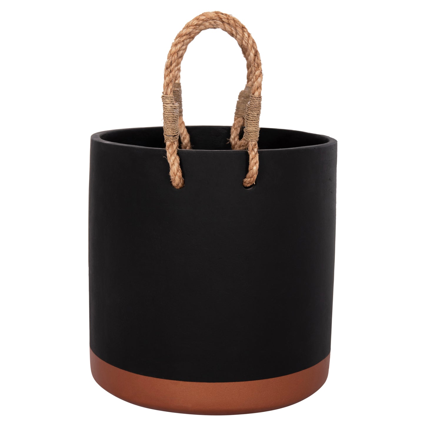 Indoor Planter/pot Series Tryll Fb94690m Fiber Cement In Black & Rope Φ31x31hcm.