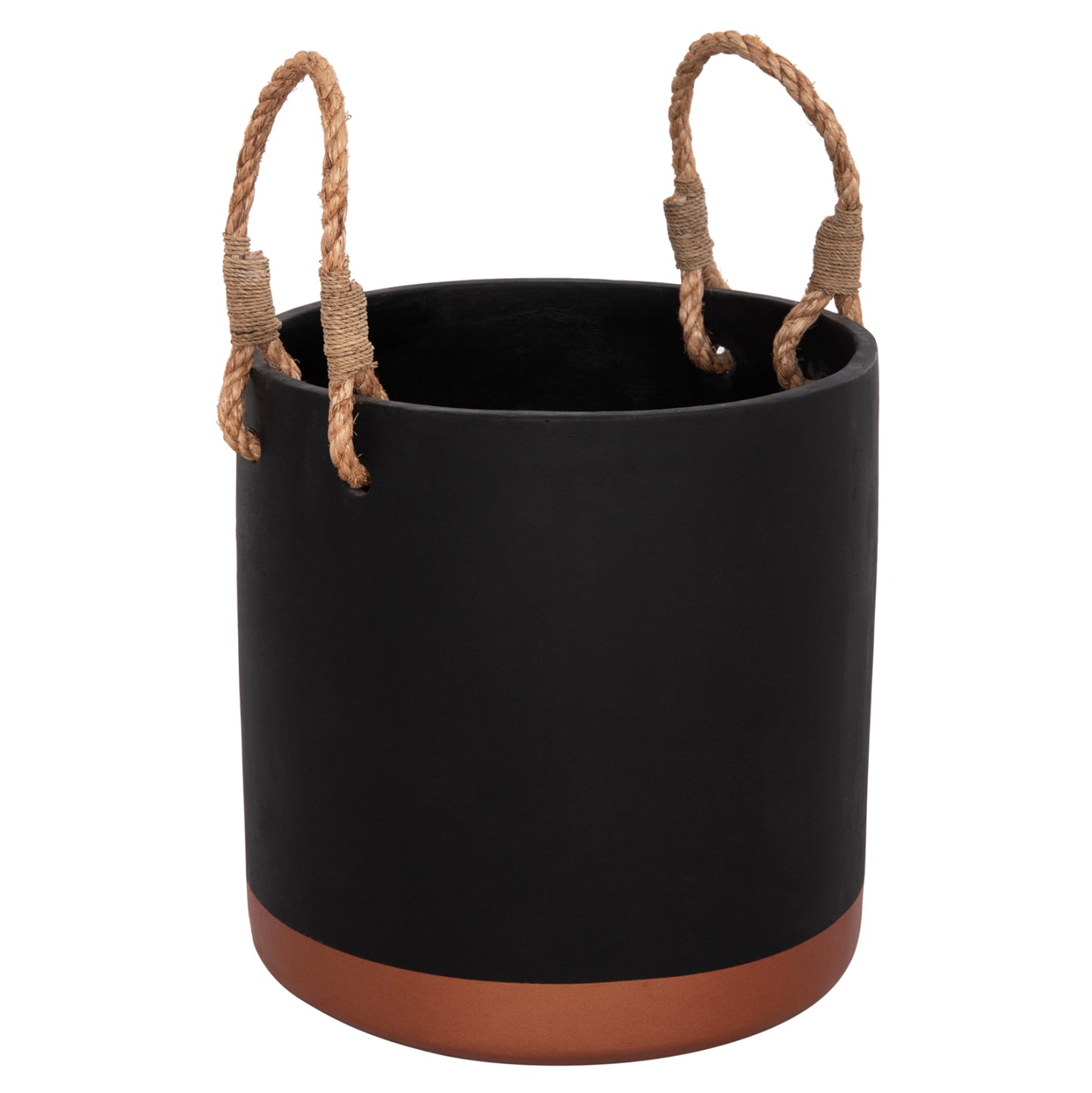 Indoor Planter/pot Series Tryll Fb94690m Fiber Cement In Black & Rope Φ31x31hcm.