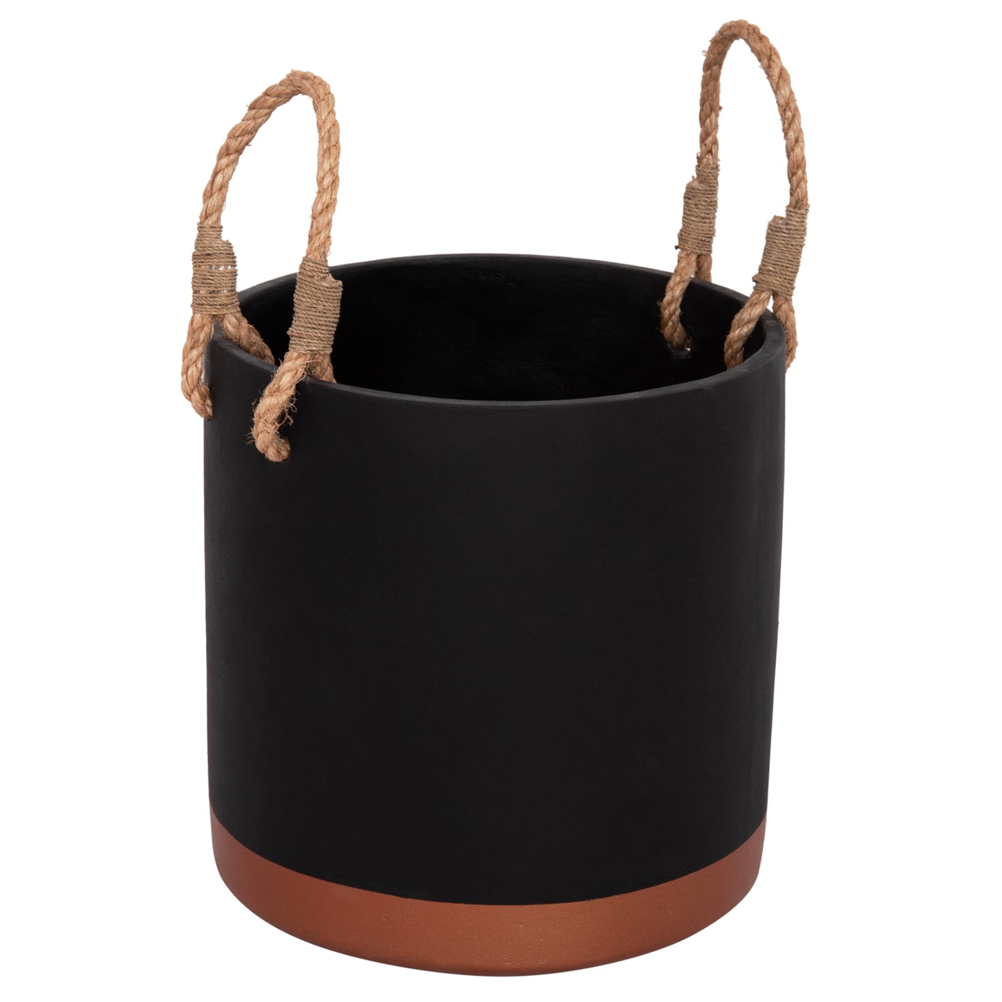 Indoor Planter/pot Series Tryll Fb94690m Fiber Cement In Black & Rope Φ31x31hcm.