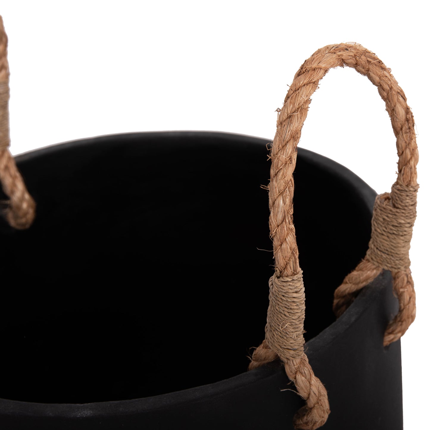 Indoor Planter/pot Series Tryll Fb94690m Fiber Cement In Black & Rope Φ31x31hcm.