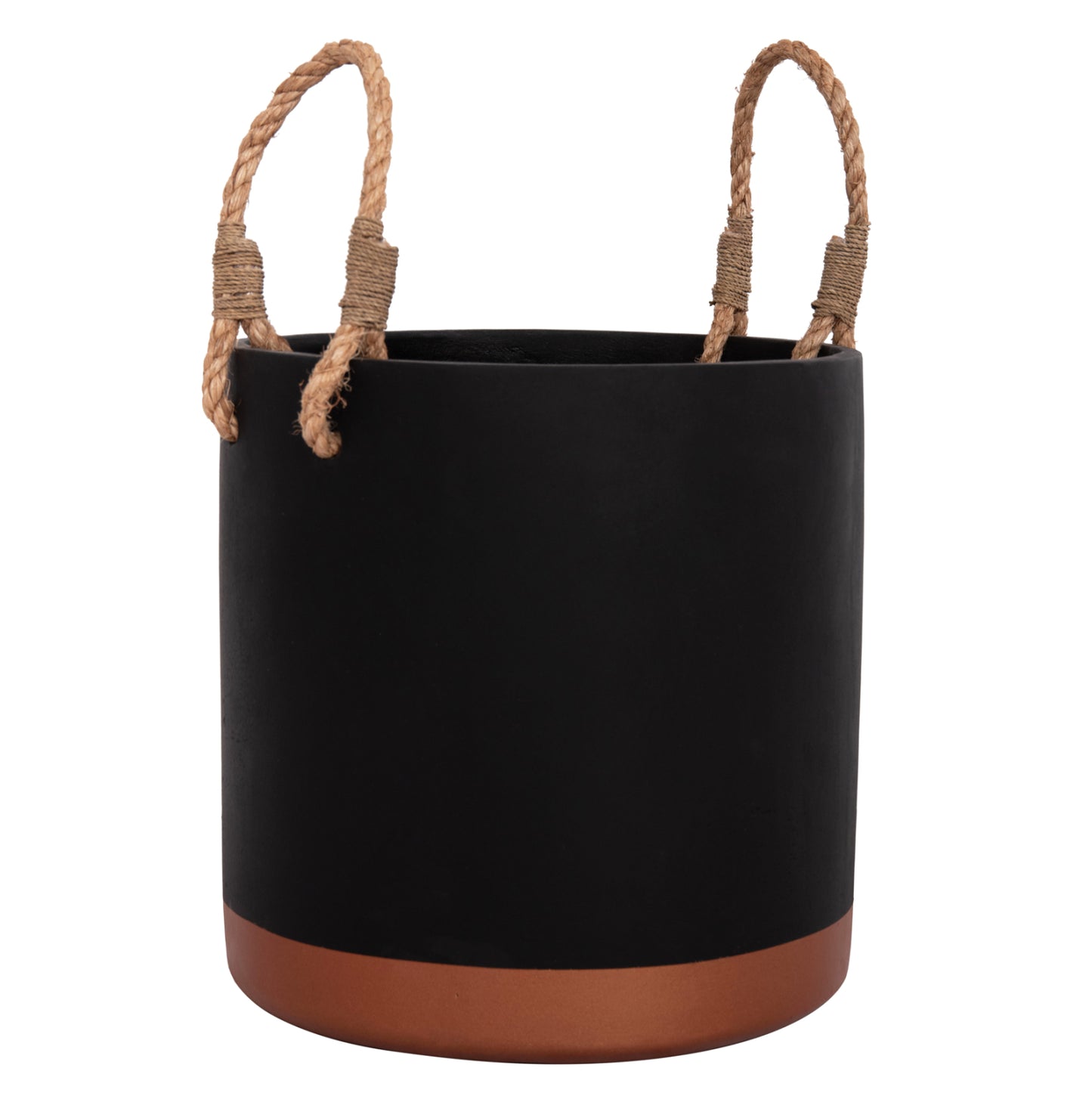 Indoor Planter/pot Series Tryll Fb94690m Fiber Cement In Black & Rope Φ31x31hcm.