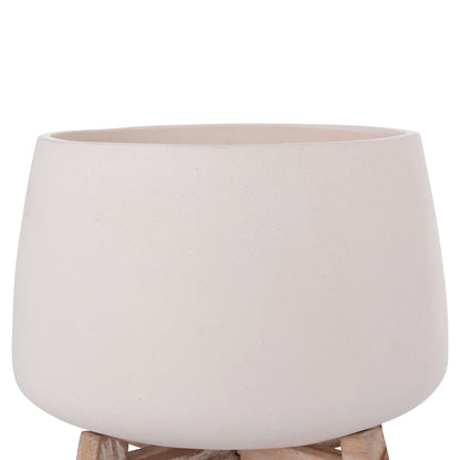 Indoor Pot Frello Hm4674.02l Fiber Cement In White--teak Stand 29x29x23.5hcm.