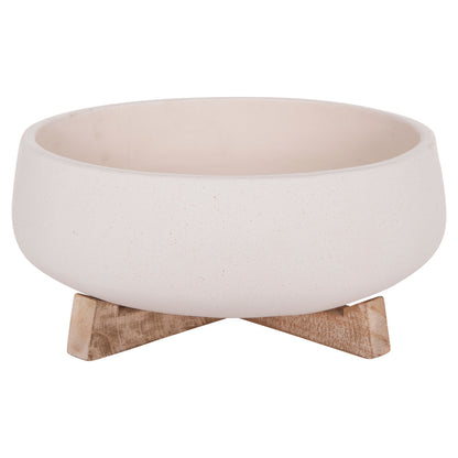 Indoor Pot Frello Hm4674.02m Fiber Cement In White--teak Stand 27x26.5x12hcm.