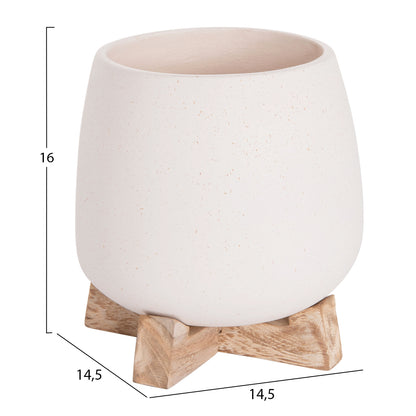 Indoor Pot Frello Hm4674.02s Fiber Cement In White--teak Stand 14.5x14.5x16hcm.