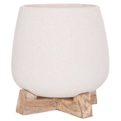 Indoor Pot Frello Hm4674.02s Fiber Cement In White--teak Stand 14.5x14.5x16hcm.