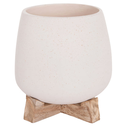 Indoor Pot Frello Hm4674.02s Fiber Cement In White--teak Stand 14.5x14.5x16hcm.