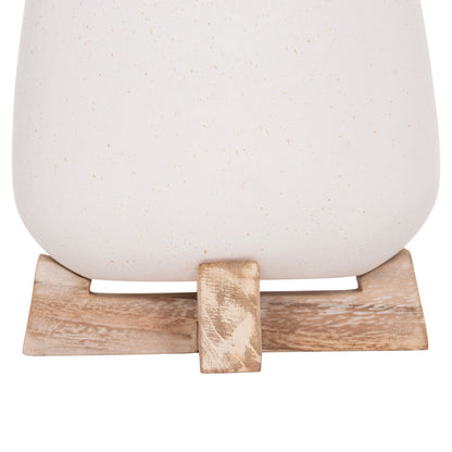 Indoor Pot Frello Hm4674.02s Fiber Cement In White--teak Stand 14.5x14.5x16hcm.