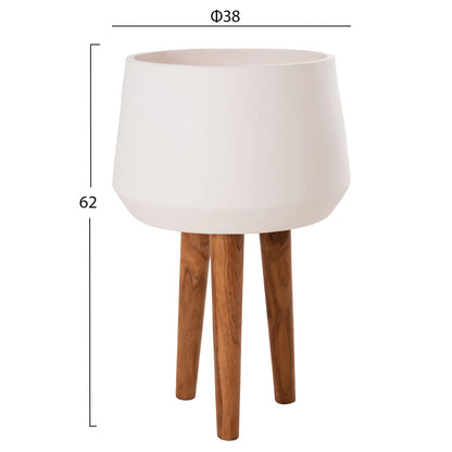 Indoor Pot Quan Hm4680.02l Fiber Cement In White--teak Base Φ40x85hcm