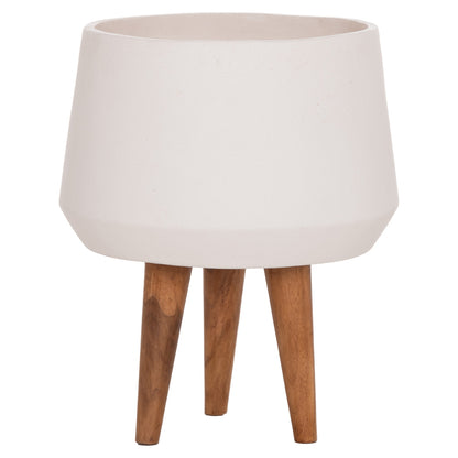 Indoor Pot Quan Hm4680.02m Fiber Cement In White--teak Base Φ40x65hcm