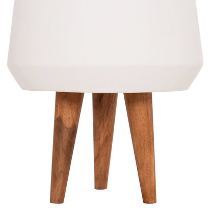 Indoor Pot Quan Hm4680.02m Fiber Cement In White--teak Base Φ40x65hcm