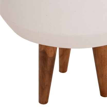 Indoor Pot Quan Hm4680.02m Fiber Cement In White--teak Base Φ40x65hcm