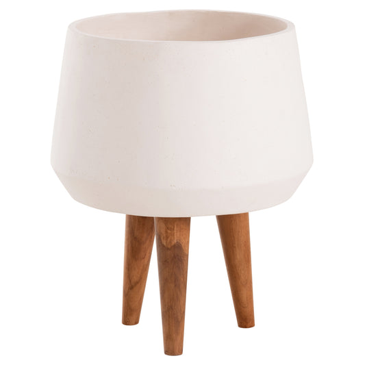 Indoor Pot Quan Hm4680.02m Fiber Cement In White--teak Base Φ40x65hcm