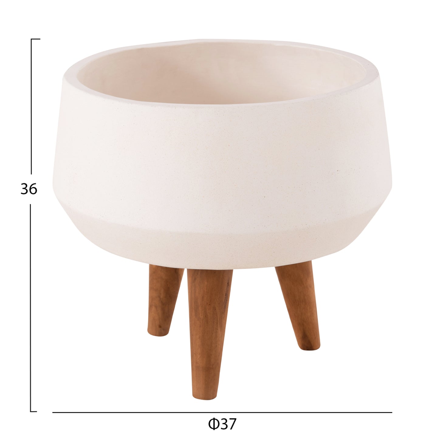 Indoor Pot Quan Hm4680.02s Fiber Cement In White--teak Base Φ37x36hcm