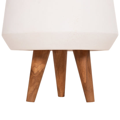 Indoor Pot Quan Hm4680.02s Fiber Cement In White--teak Base Φ37x36hcm
