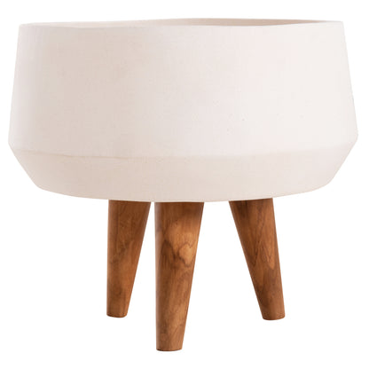 Indoor Pot Quan Hm4680.02s Fiber Cement In White--teak Base Φ37x36hcm