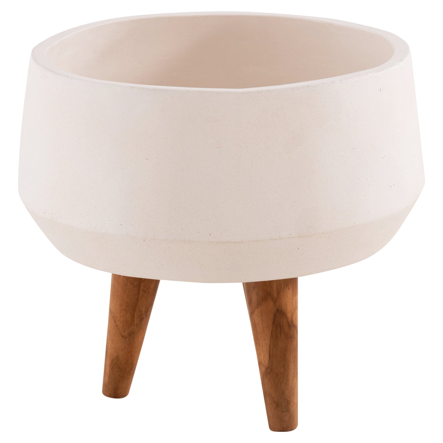 Indoor Pot Quan Hm4680.02s Fiber Cement In White--teak Base Φ37x36hcm