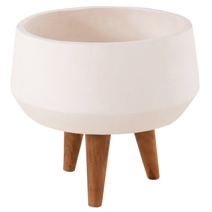 Indoor Pot Quan Hm4680.02s Fiber Cement In White--teak Base Φ37x36hcm