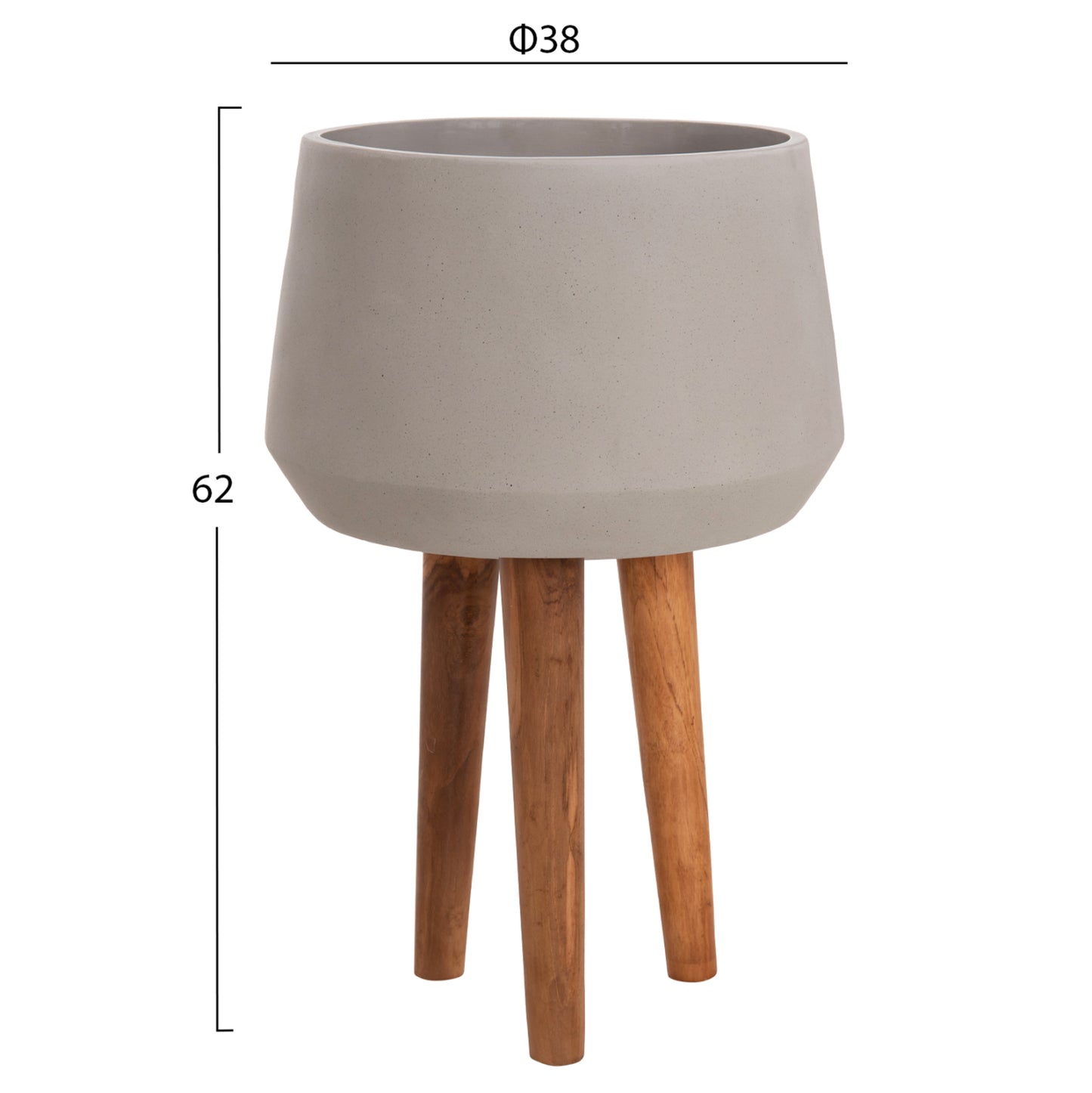 Indoor Pot Quan Hm4680.03l Fiber Cement In Grey--teak Base Φ38x62hcm