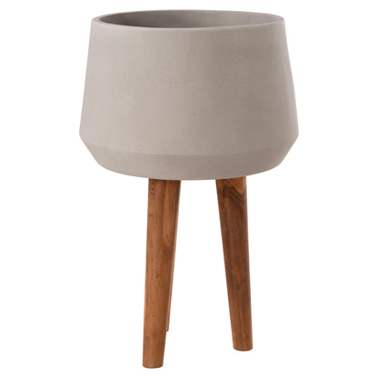 Indoor Pot Quan Hm4680.03l Fiber Cement In Grey--teak Base Φ38x62hcm