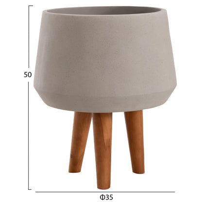 Indoor Pot Quan Hm4680.03m Fiber Cement In Grey--teak Base Φ35x50hcm