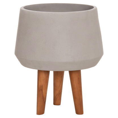 Indoor Pot Quan Hm4680.03m Fiber Cement In Grey--teak Base Φ35x50hcm