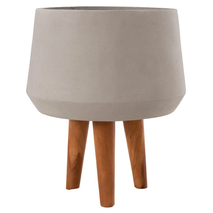 Indoor Pot Quan Hm4680.03m Fiber Cement In Grey--teak Base Φ35x50hcm
