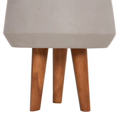Indoor Pot Quan Hm4680.03m Fiber Cement In Grey--teak Base Φ35x50hcm