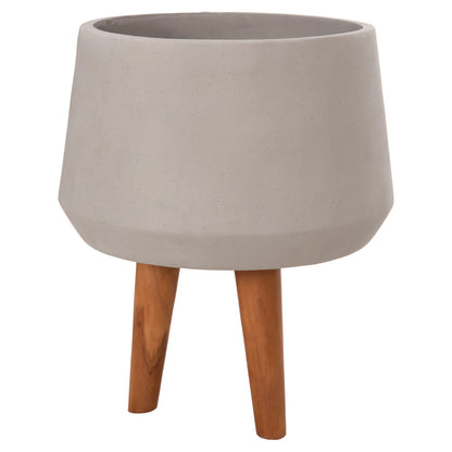 Indoor Pot Quan Hm4680.03m Fiber Cement In Grey--teak Base Φ35x50hcm