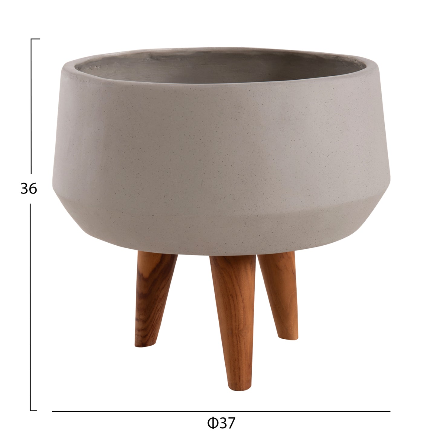 Indoor Pot Quan Hm4680.03s Fiber Cement In Grey--teak Base Φ37x36hcm