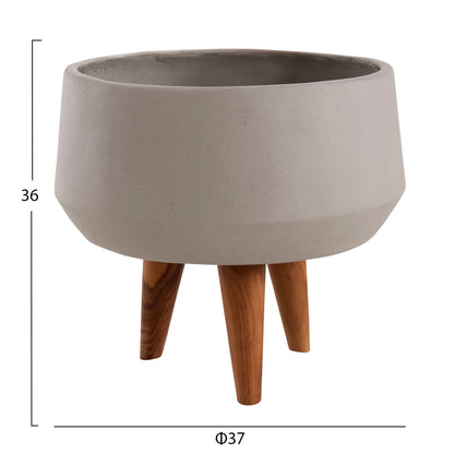 Indoor Pot Quan Hm4680.03s Fiber Cement In Grey--teak Base Φ37x36hcm
