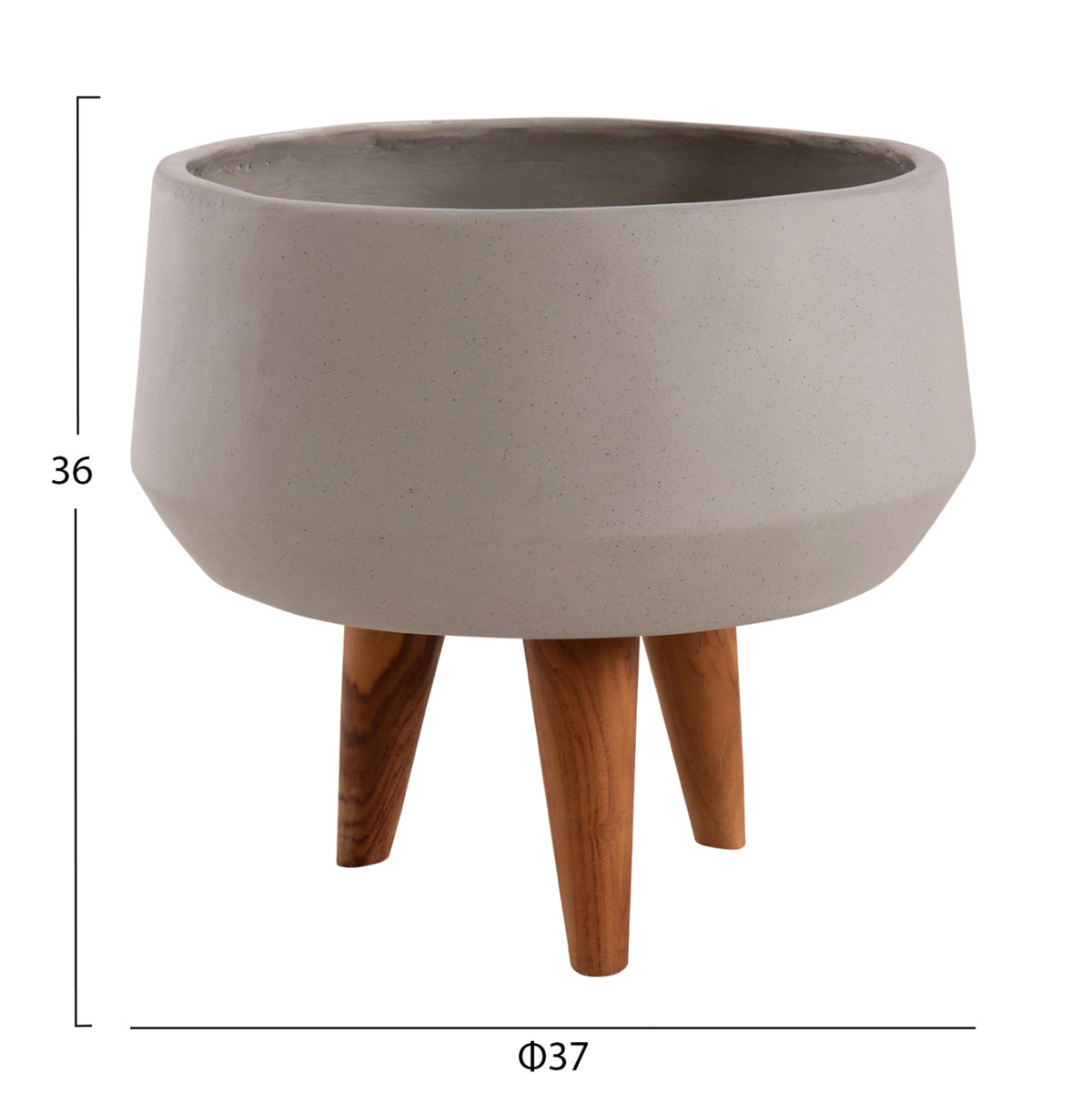 Indoor Pot Quan Hm4680.03s Fiber Cement In Grey--teak Base Φ37x36hcm