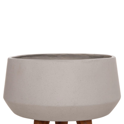 Indoor Pot Quan Hm4680.03s Fiber Cement In Grey--teak Base Φ37x36hcm