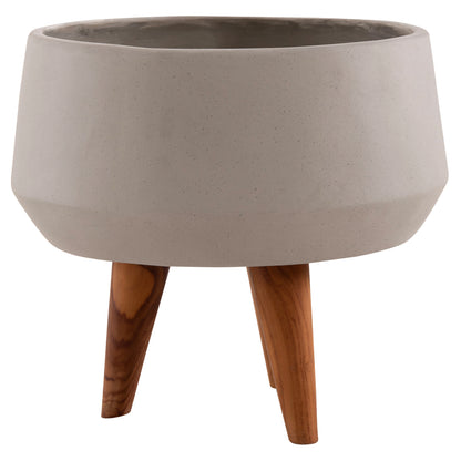 Indoor Pot Quan Hm4680.03s Fiber Cement In Grey--teak Base Φ37x36hcm
