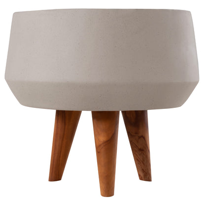 Indoor Pot Quan Hm4680.03s Fiber Cement In Grey--teak Base Φ37x36hcm