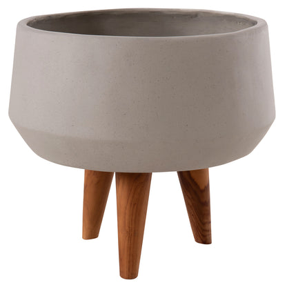 Indoor Pot Quan Hm4680.03s Fiber Cement In Grey--teak Base Φ37x36hcm