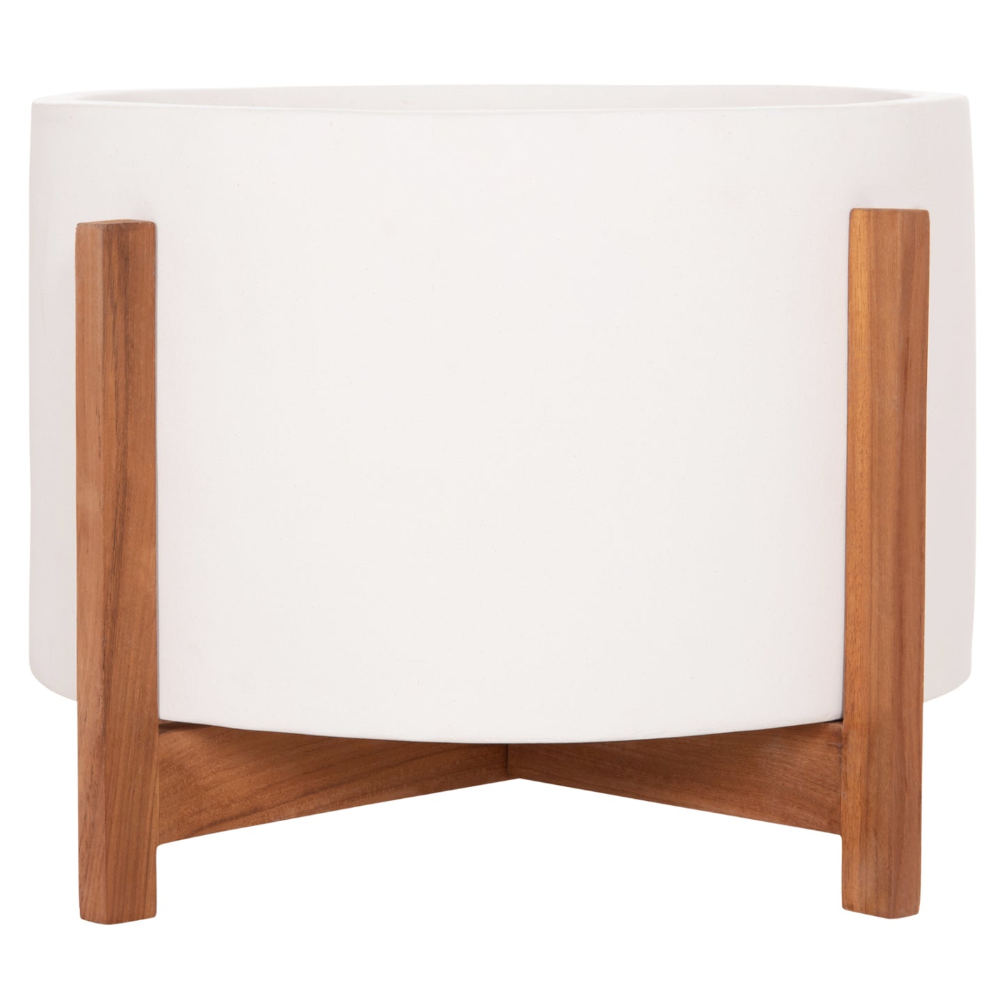 Indoor Pot Hoff Hm4682.02l Fiber Cement In White Color--teak Base Φ50x35hcm