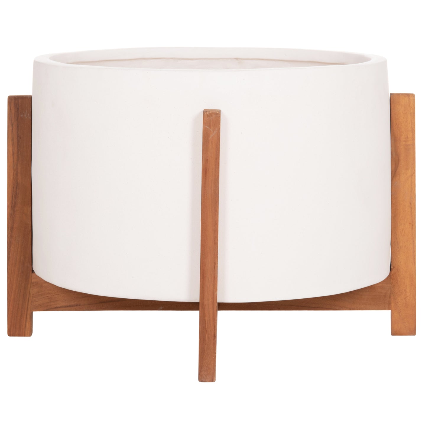 Indoor Pot Hoff Hm4682.02l Fiber Cement In White Color--teak Base Φ50x35hcm