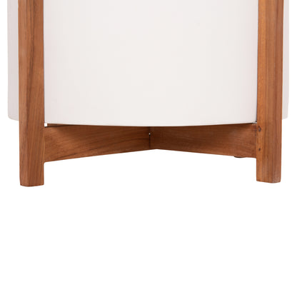 Indoor Pot Hoff Hm4682.02l Fiber Cement In White Color--teak Base Φ50x35hcm