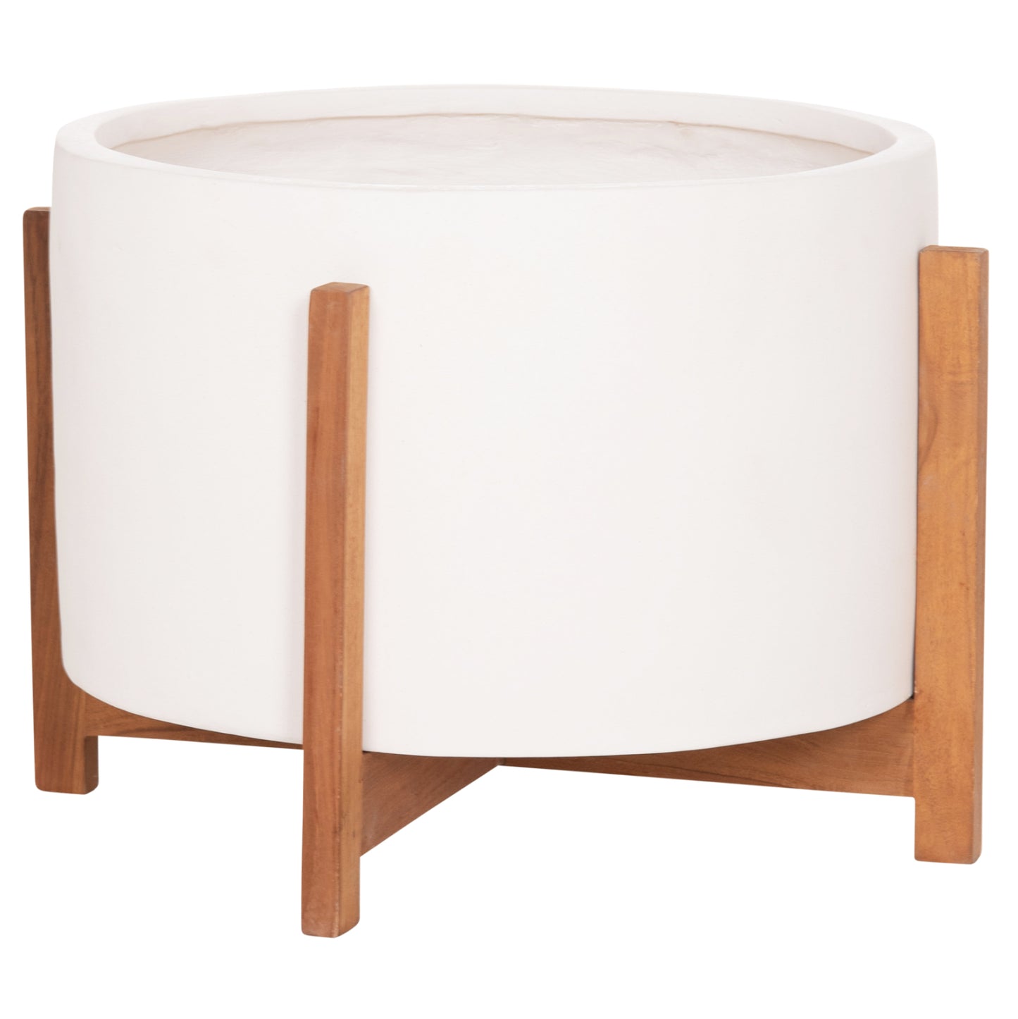 Indoor Pot Hoff Hm4682.02l Fiber Cement In White Color--teak Base Φ50x35hcm